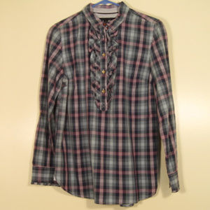 Tommy Hilfiger Ruffled Blue Plaid Blouse M